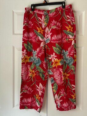 Chico's Design red floral linen pants